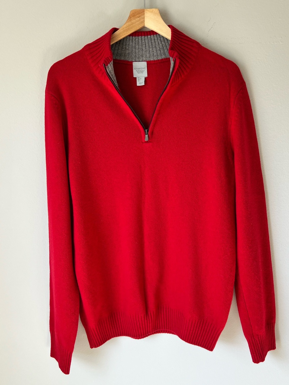 GIASONE Men’s Red Half-Zip Wool-Cashmere Blend Sweater Size L NWOT